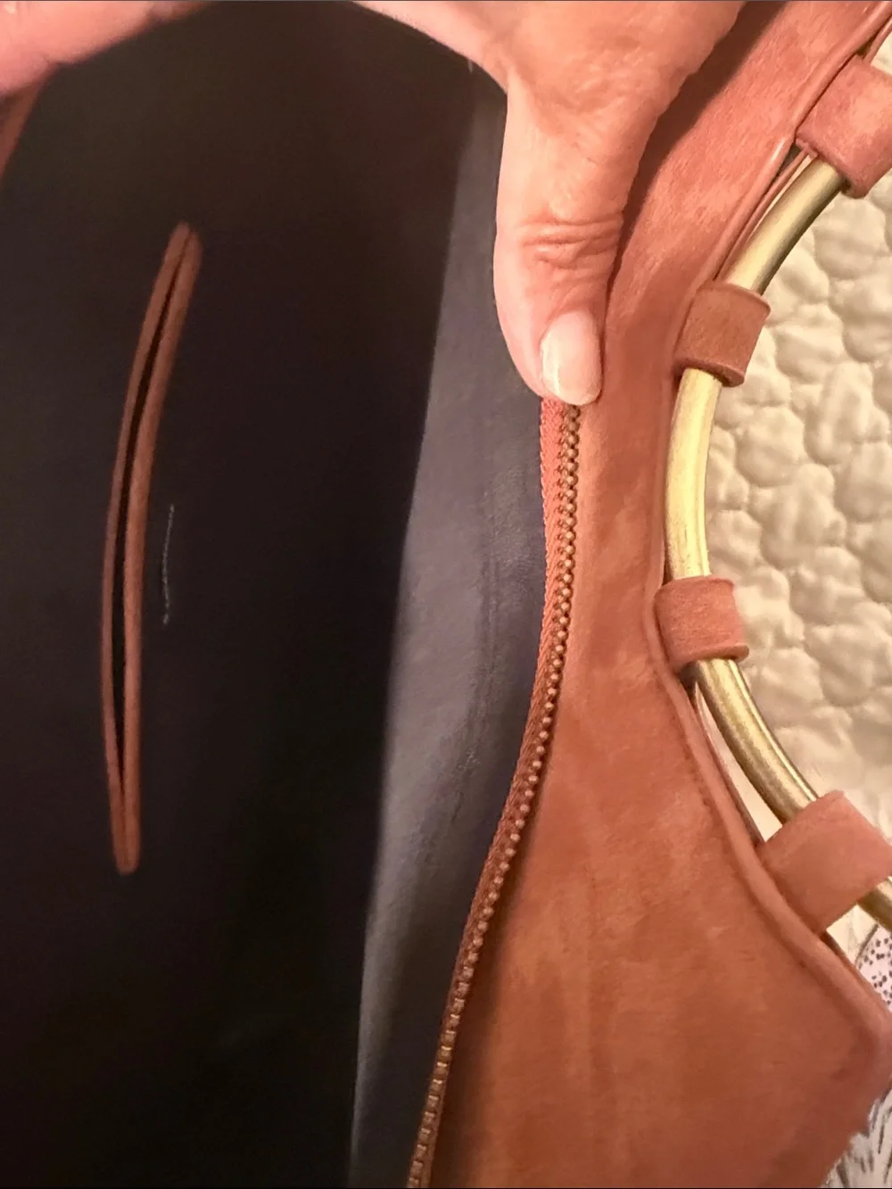 Anthropologie Coral Round Crossbody with Gold Ring Handle